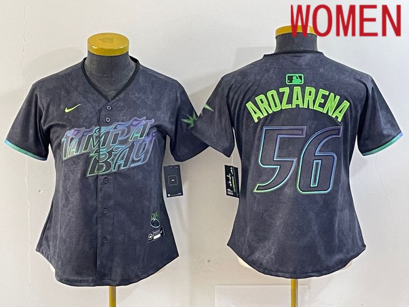 Women Tampa Bay Rays #56 Randy Arozarena Nike MLB Limited City Connect Black 2024 Jersey style 1